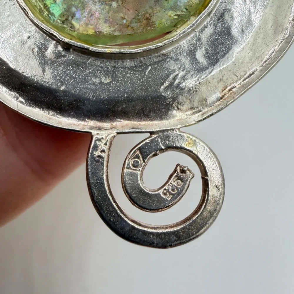 Amazing, Israel made sterling silver Roman Glass, Blue Topaz Pin/Brooch/Pendant!